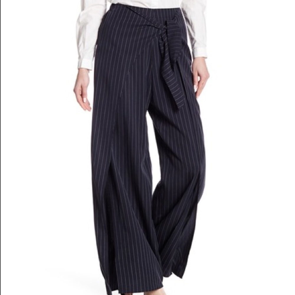 NWT Dress Forum Navy Pinstripe TieFront Wrap Pants
